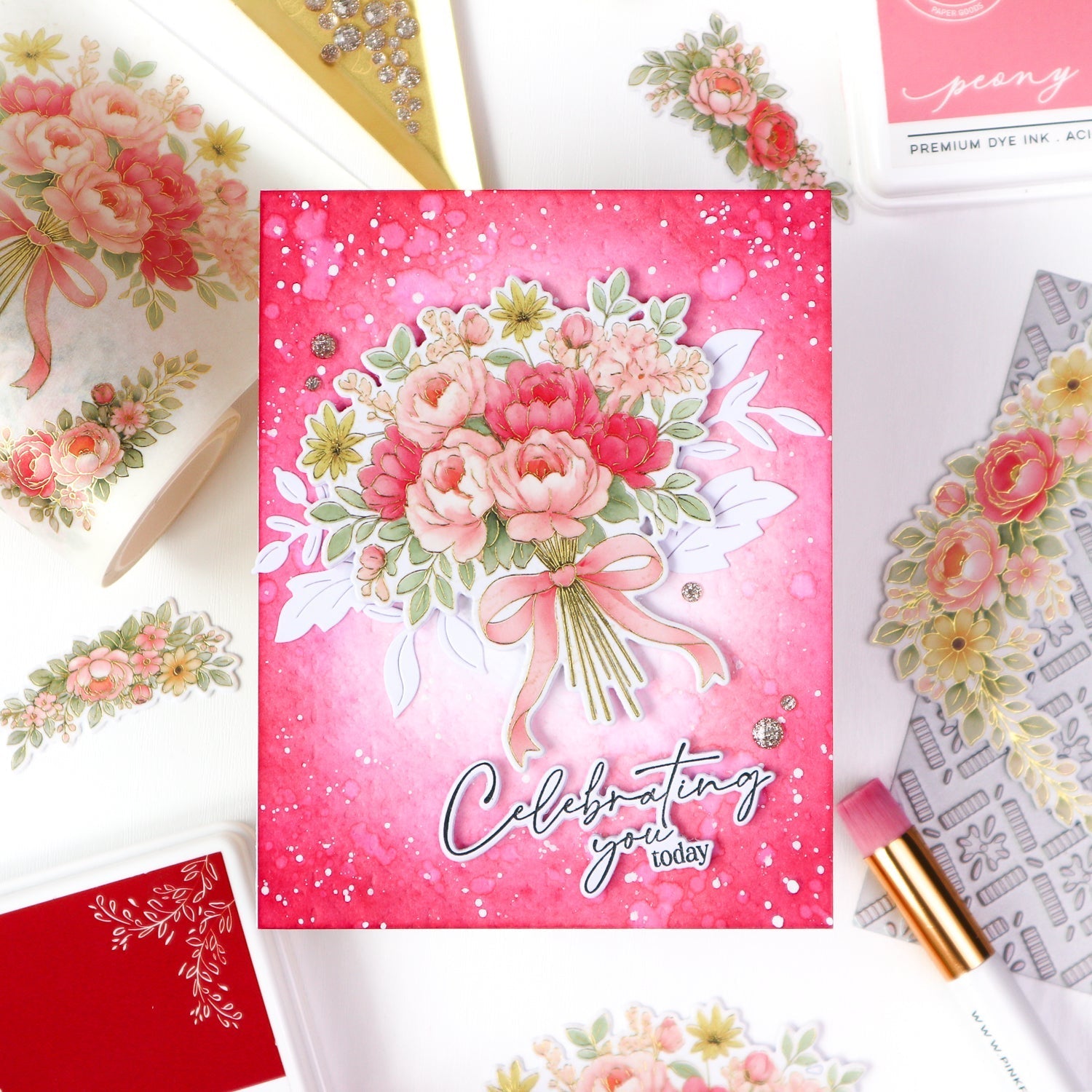 Pinkfresh Studio Celebrate In Blooms Dies 322326 Tae Eun Celebrating You Today Card