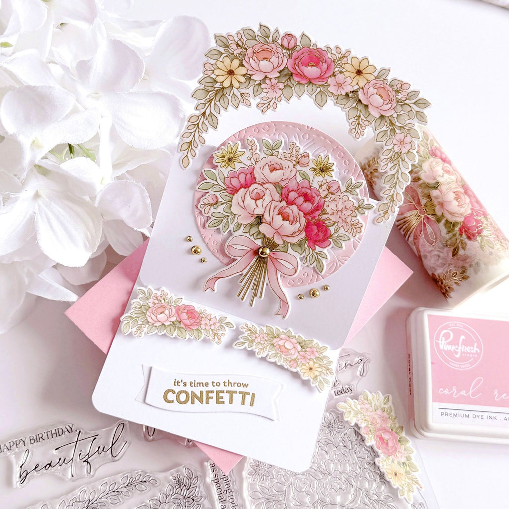 Pinkfresh Studio Celebrate In Blooms Washi 322526 Cheryl Espie It's Time To Throw Confetti Bouquet Card