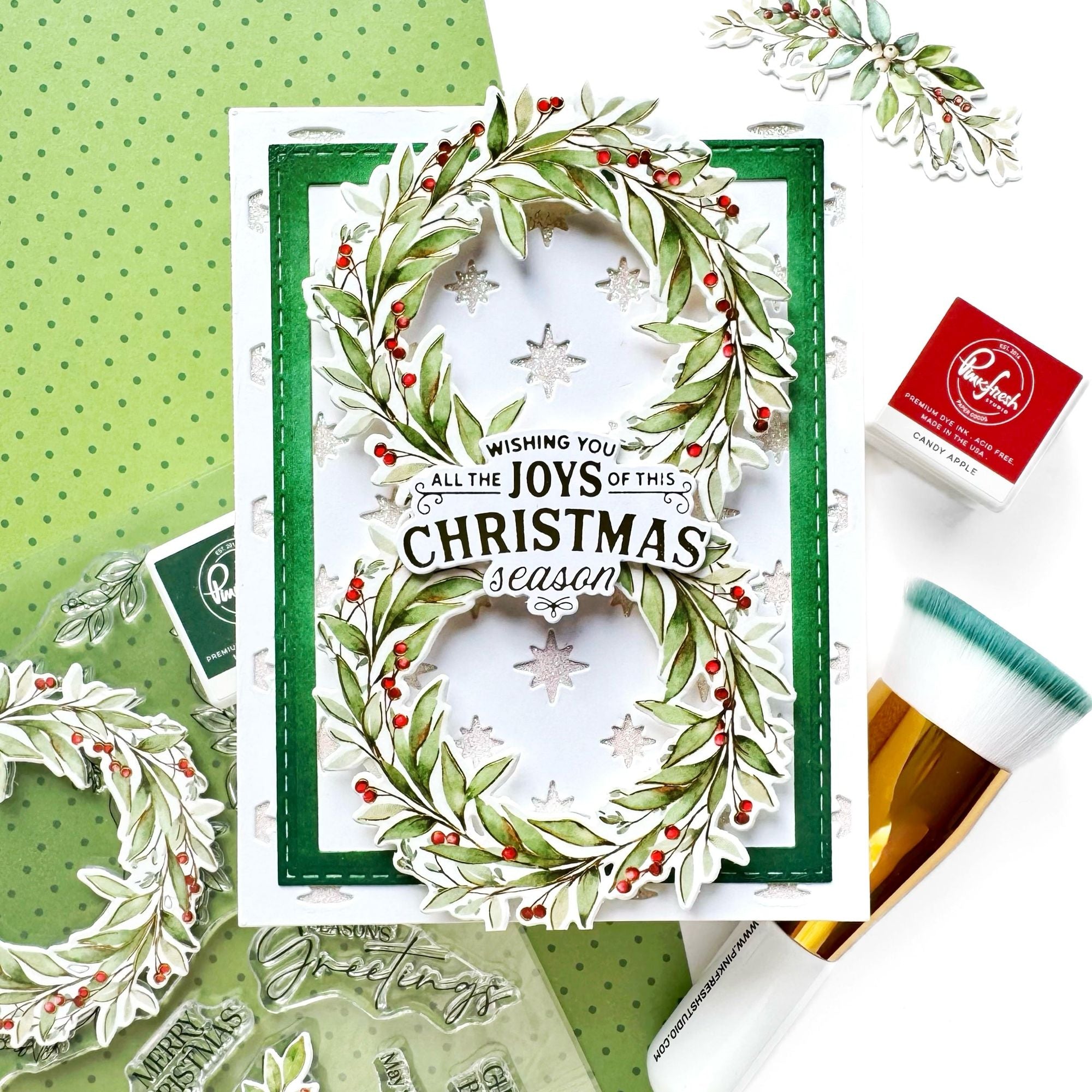 Pinkfresh Studio Celestial Quilt And Weave Coverplate Dies Bundle Joys Of The Christmas Season Card