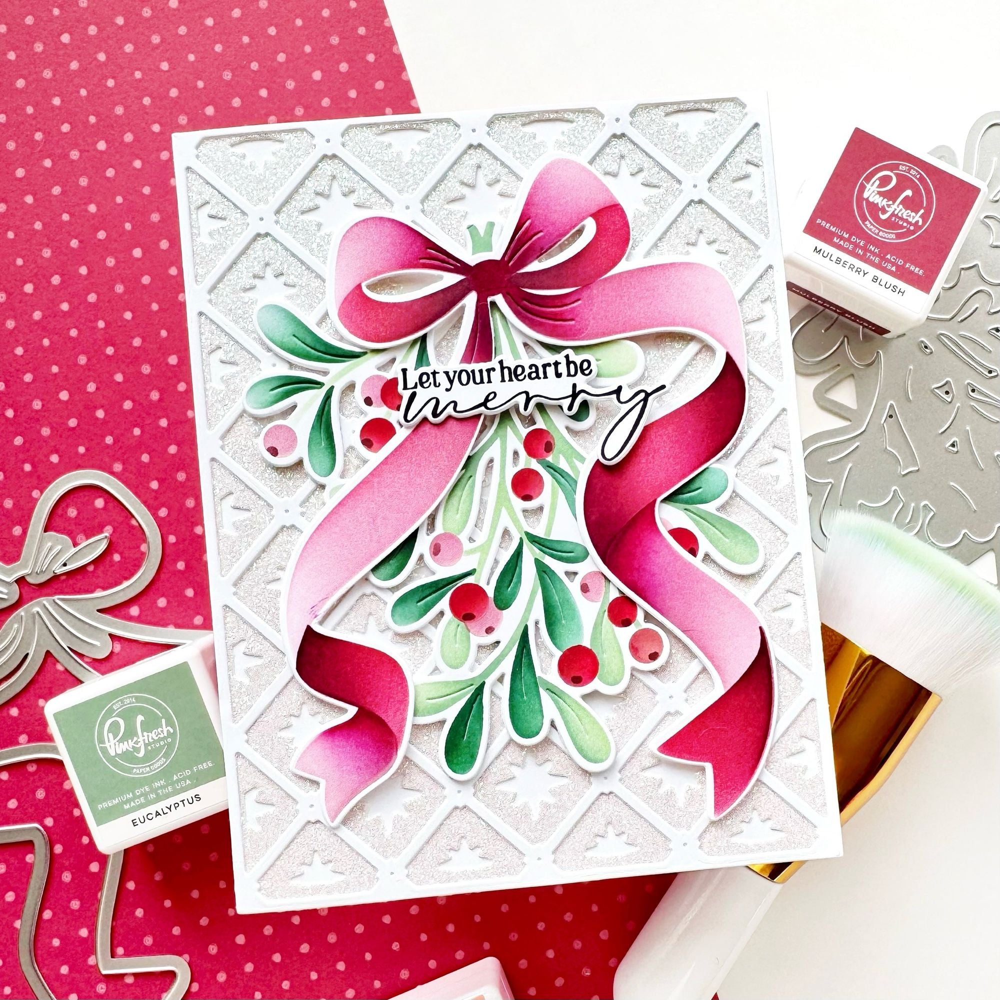 Pinkfresh Studio Celestial Quilt Coverplate Die 337126 Let Your Heart Be Merry Card