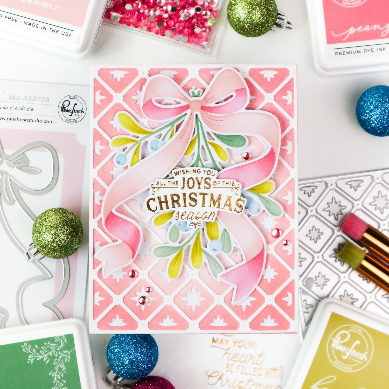 Pinkfresh Studio Celestial Quilt Coverplate Die 337126 Wishing You Joy Christmas Card