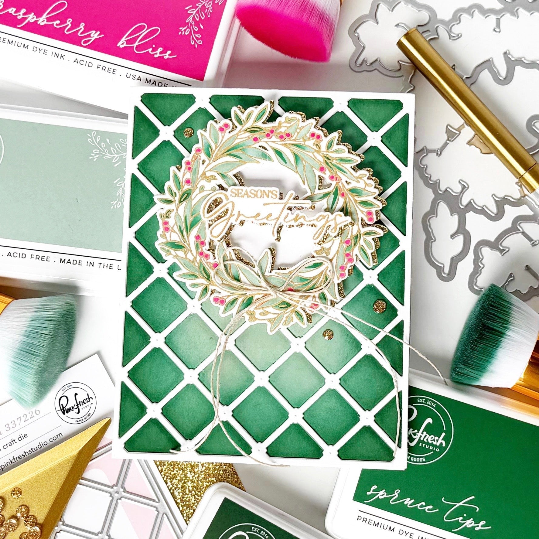 Pinkfresh Studio Celestial Weave Coverplate Die 337226 Christmas Wreath Card