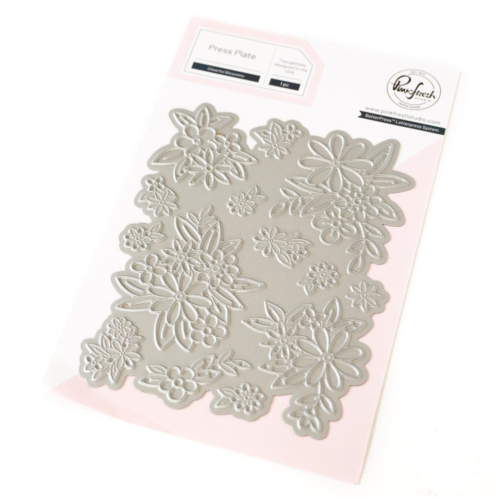 Pinkfresh Studio Cheerful Blossoms Stamps Die Stencils And Press Plate Bundle 263024