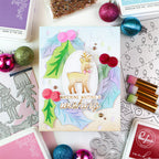 Pinkfresh Studio Christmas Lights Coverplate Die And Stencils Bundle Reindeer Wishes Card