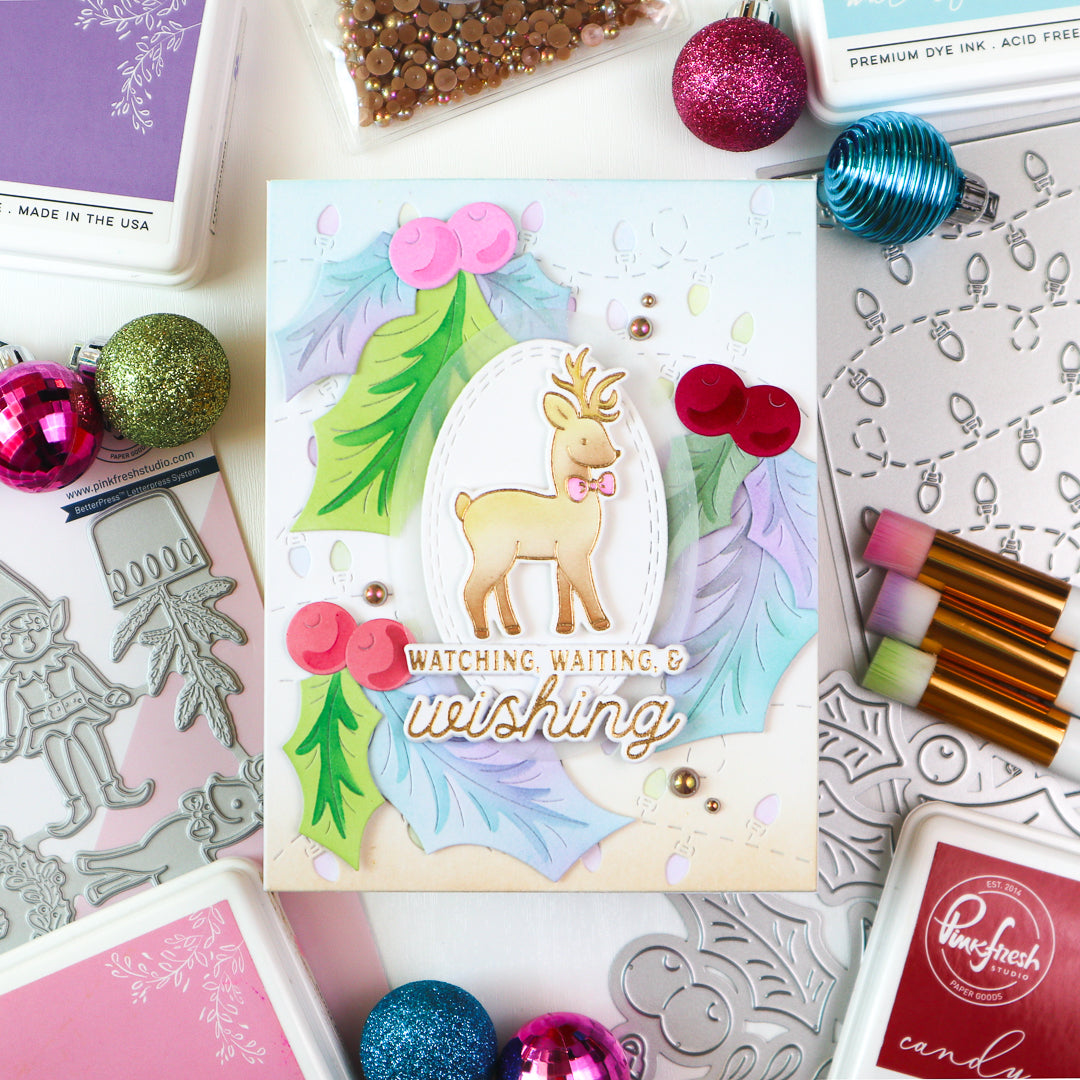 Pinkfresh Studio Christmas Lights Stencils 291925 Christmas Wishes Card