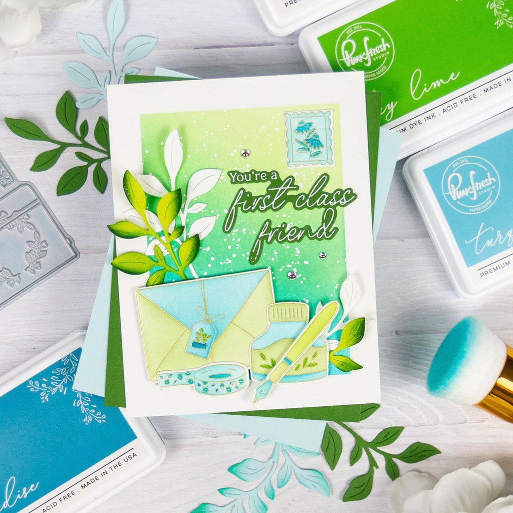 Pinkfresh Studio Classic Correspondence Press Plates 267925 Green Friendship Card