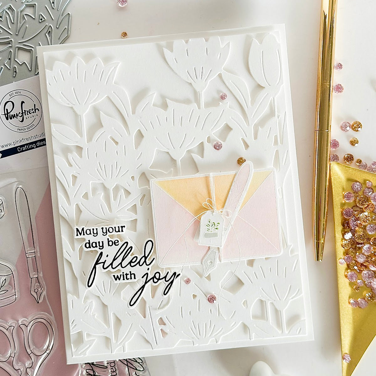 Pinkfresh Studio Classic Correspondence Stencils 267825 Filled With Joy Card | color-code:ALT01