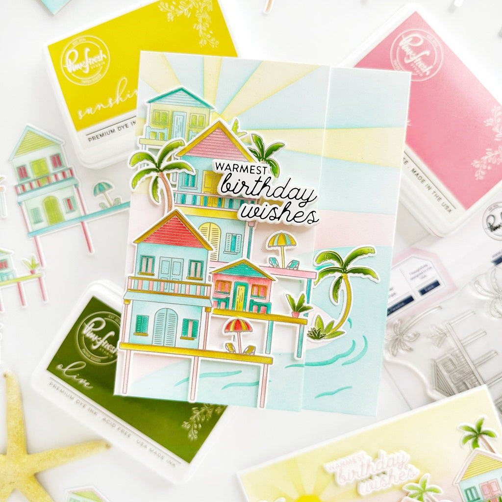 Pinkfresh Studio Coastal Paradise Dies 282525 Beach Birthday Card