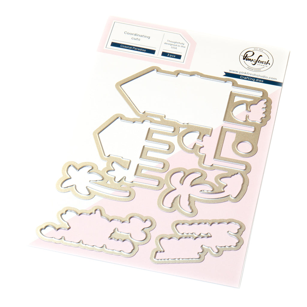 Pinkfresh Studio Coastal Paradise Stamps Dies Stencils And Press Plates Bundle 282525