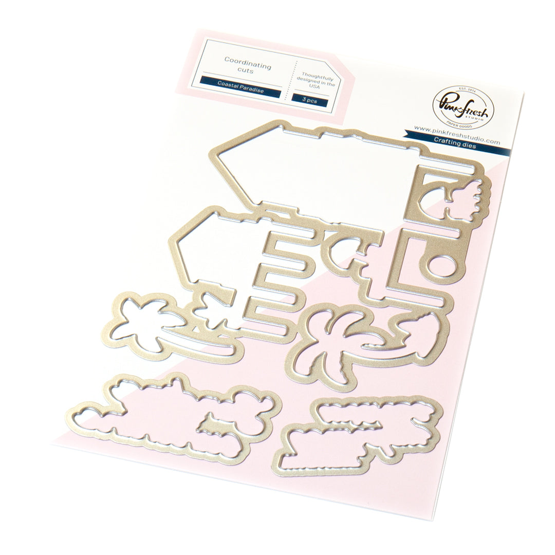 Pinkfresh Studio Coastal Paradise Stamps Dies Stencils And Press Plates Bundle 282525