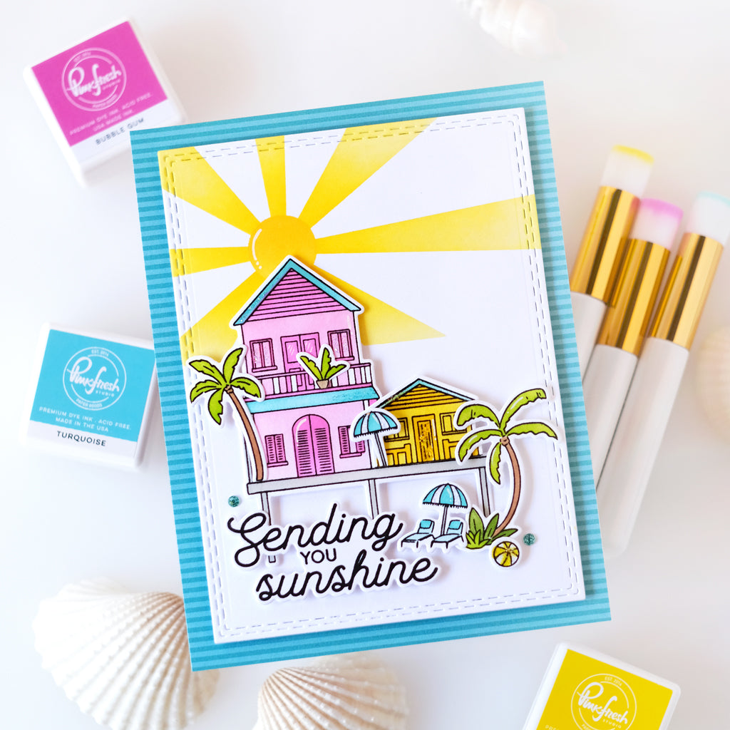 Pinkfresh Studio Coastal Paradise Stencils 282625 Sending You Sunshine Card