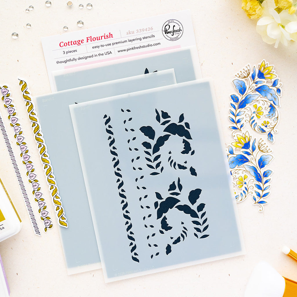 Pinkfresh Studio Cottage Flourish Stencils 339426