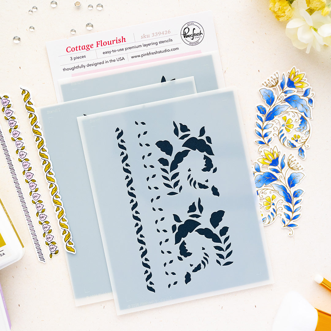 Pinkfresh Studio Cottage Flourish Stencils 339426