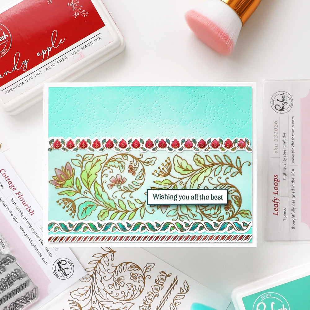 Pinkfresh Studio Cottage Flourish Stencils 339426 Wishing You The Best Card