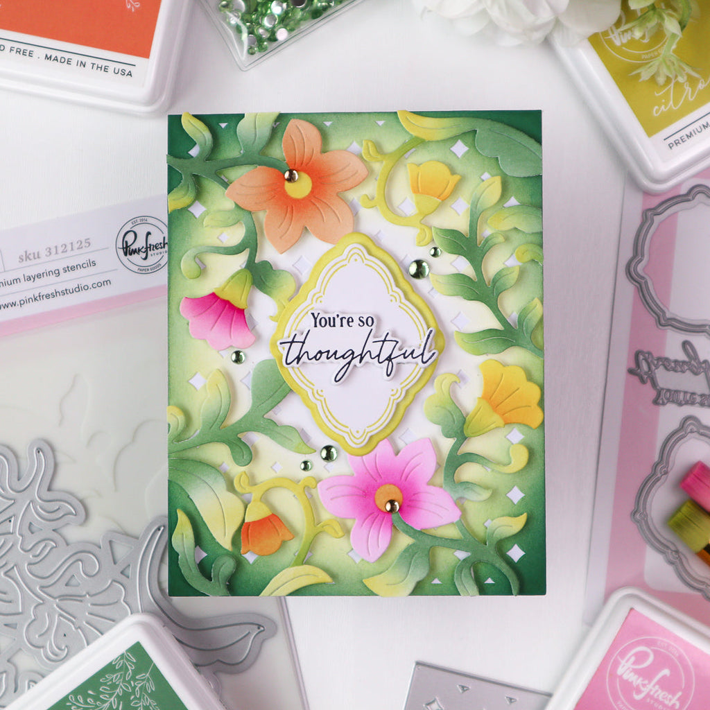 Pinkfresh Studio Cottage Frames Press Plates 311925 Floral Thank You Card