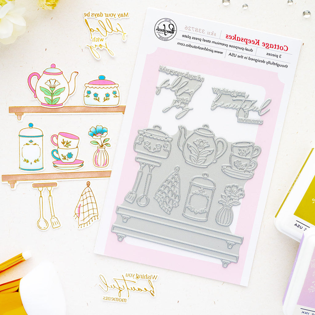 Pinkfresh Studio Cottage Keepsakes Press Plates 338726 Reverse Script Image