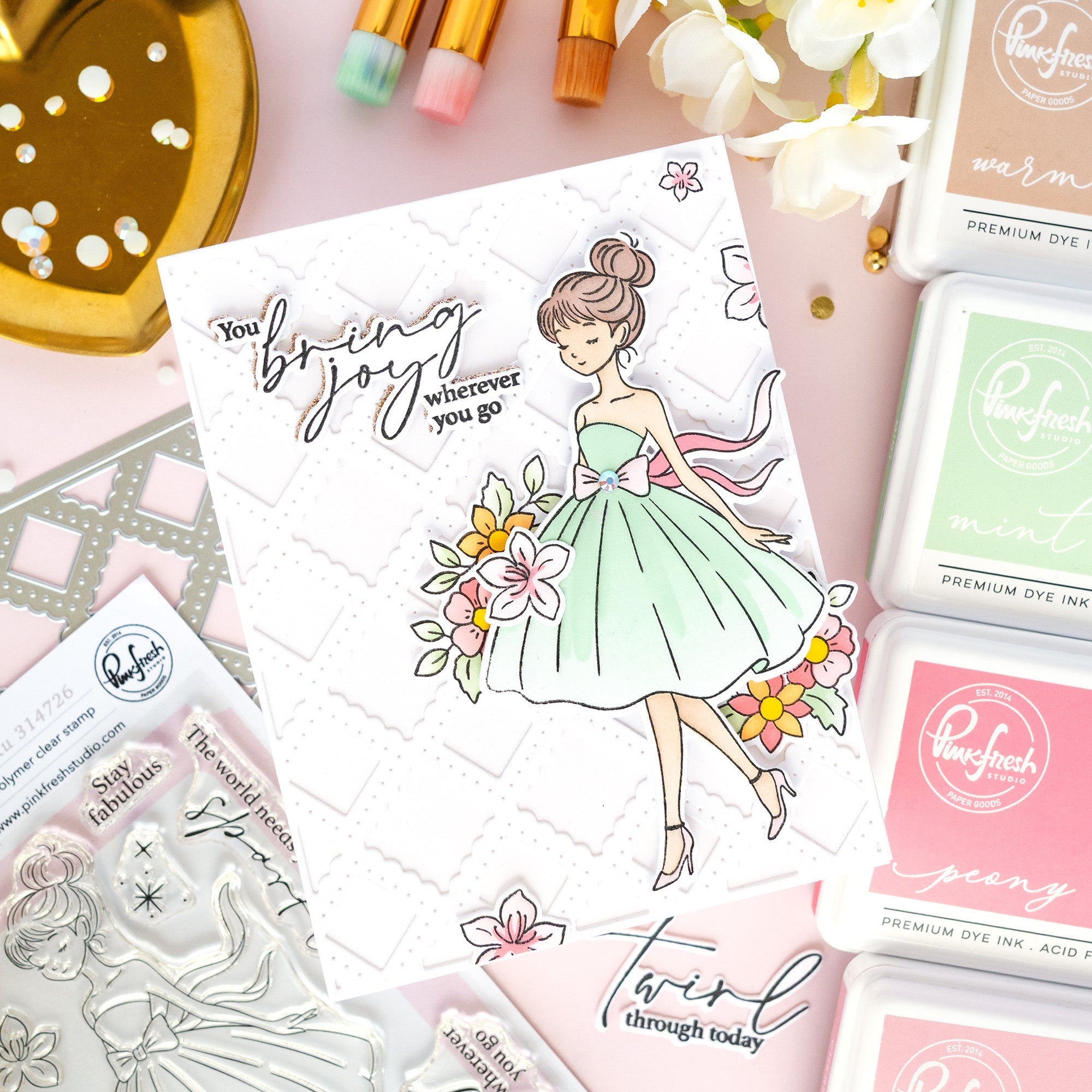 Pinkfresh Studio Couture Grace Clear Stamps 314726 You Bring Joy Wherever You Go Card