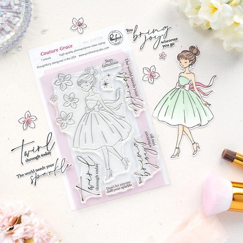 Pinkfresh Studio Couture Grace Clear Stamps Dies Stencils And Press Pl ...