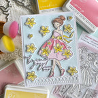 Pinkfresh Studio Couture Grace Clear Stamps Dies Stencils And Press Plates Bundle Dana You bring joy wherever you go card