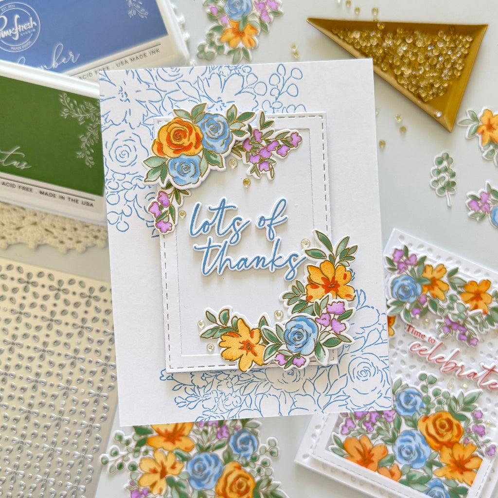 Pinkfresh Studio Cozy Blooms Stencils 246124 Lots Of Thanks Card
