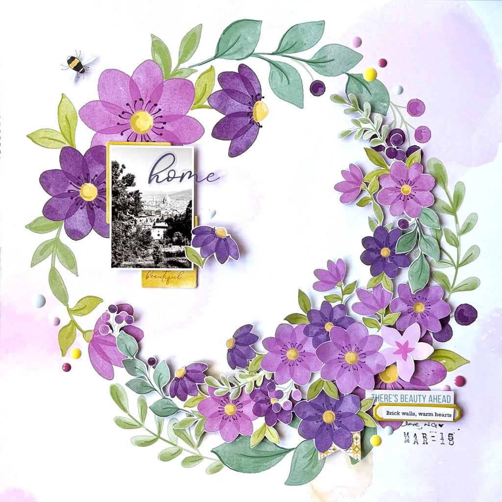 Pinkfresh Studio Crafted Moments 12 x 12 Paper Pack 316226 Home Wreath Layout