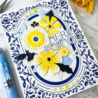 Pinkfresh Studio Dainty Floral Frame Press Plate 256624 Blue And Yellow Here For You Card