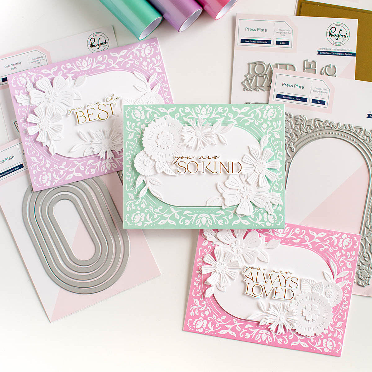 Pinkfresh Studio Dainty Floral Frame Press Plate 256624 Card Trio