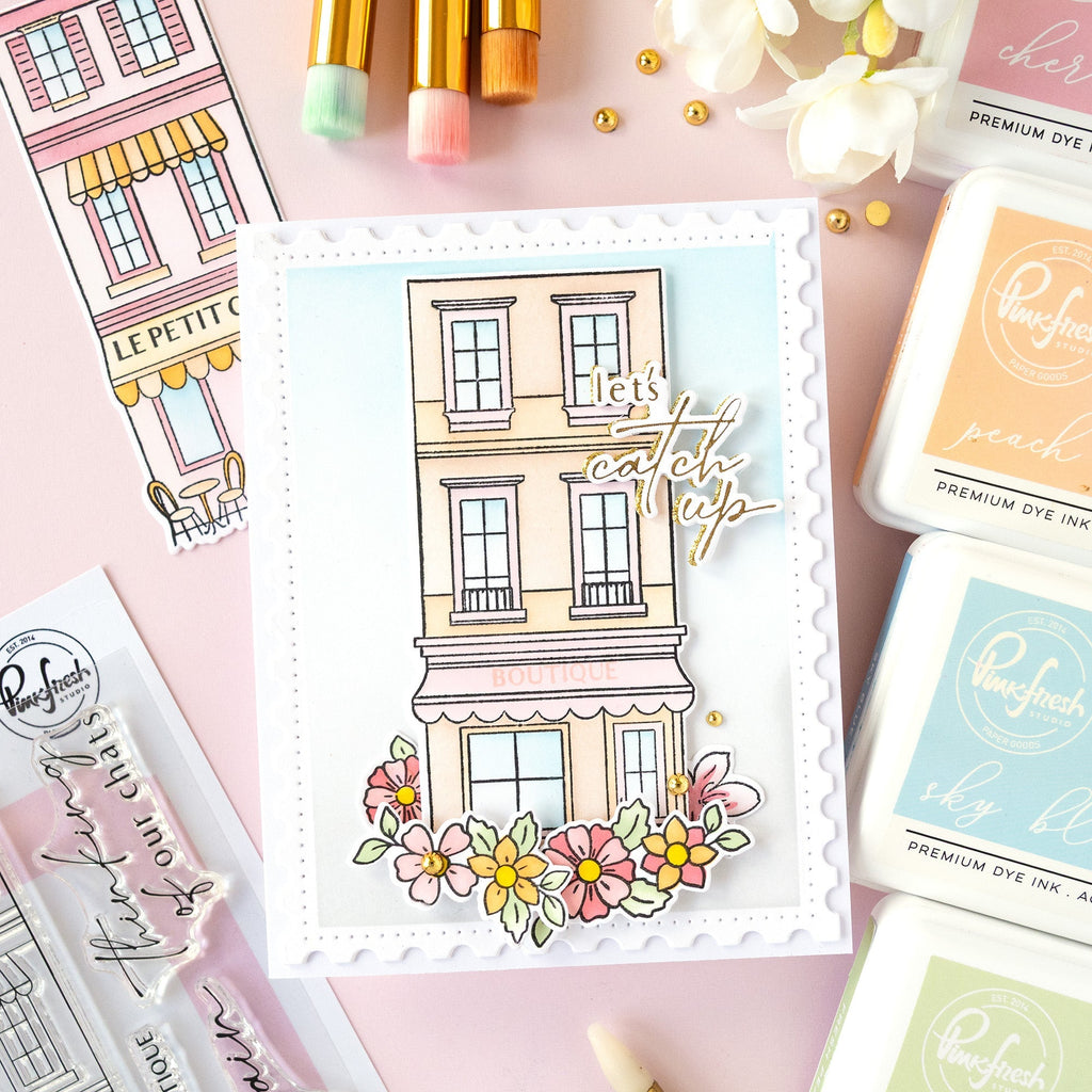 Pinkfresh Studio Darling District Clear Stamps 315726 Let's Catch Up Card