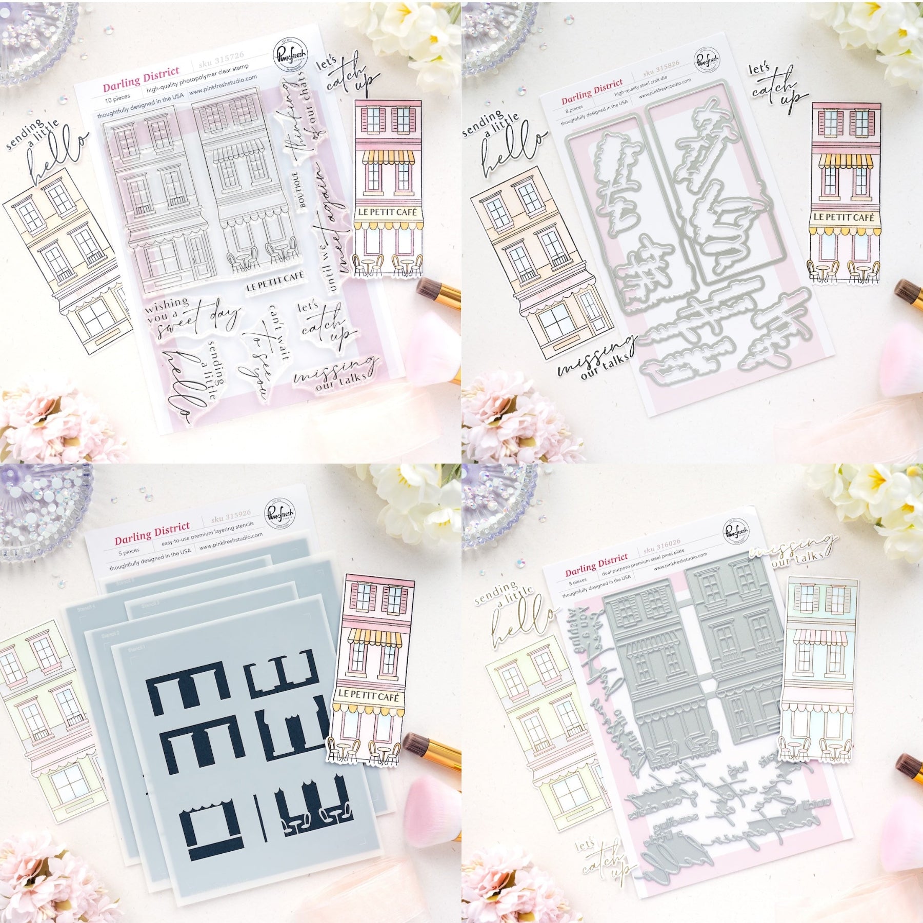 Pinkfresh Studio Darling District Clear Stamps Dies Stencils And