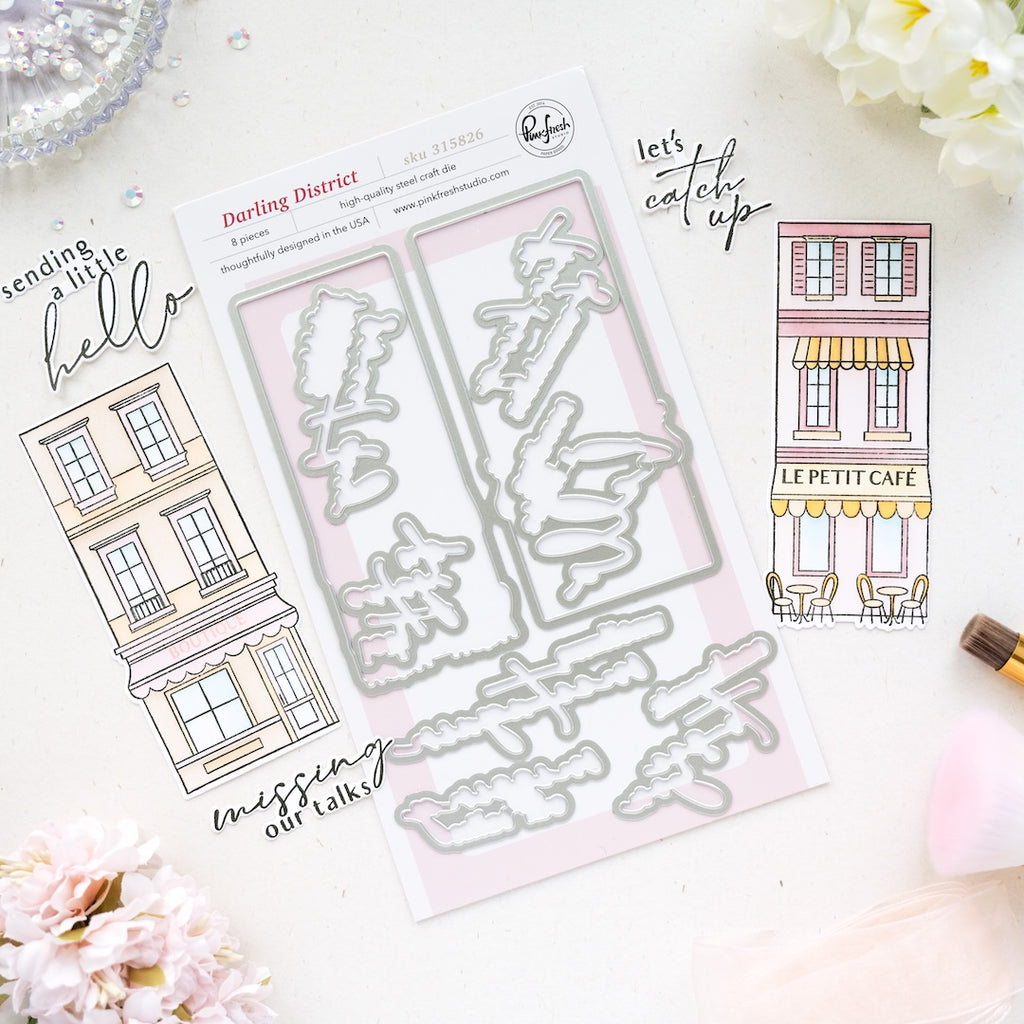 Pinkfresh Studio Darling District Clear Stamps Dies Stencils And Press Plates Bundle 315826 Wafer Thin Dies Set