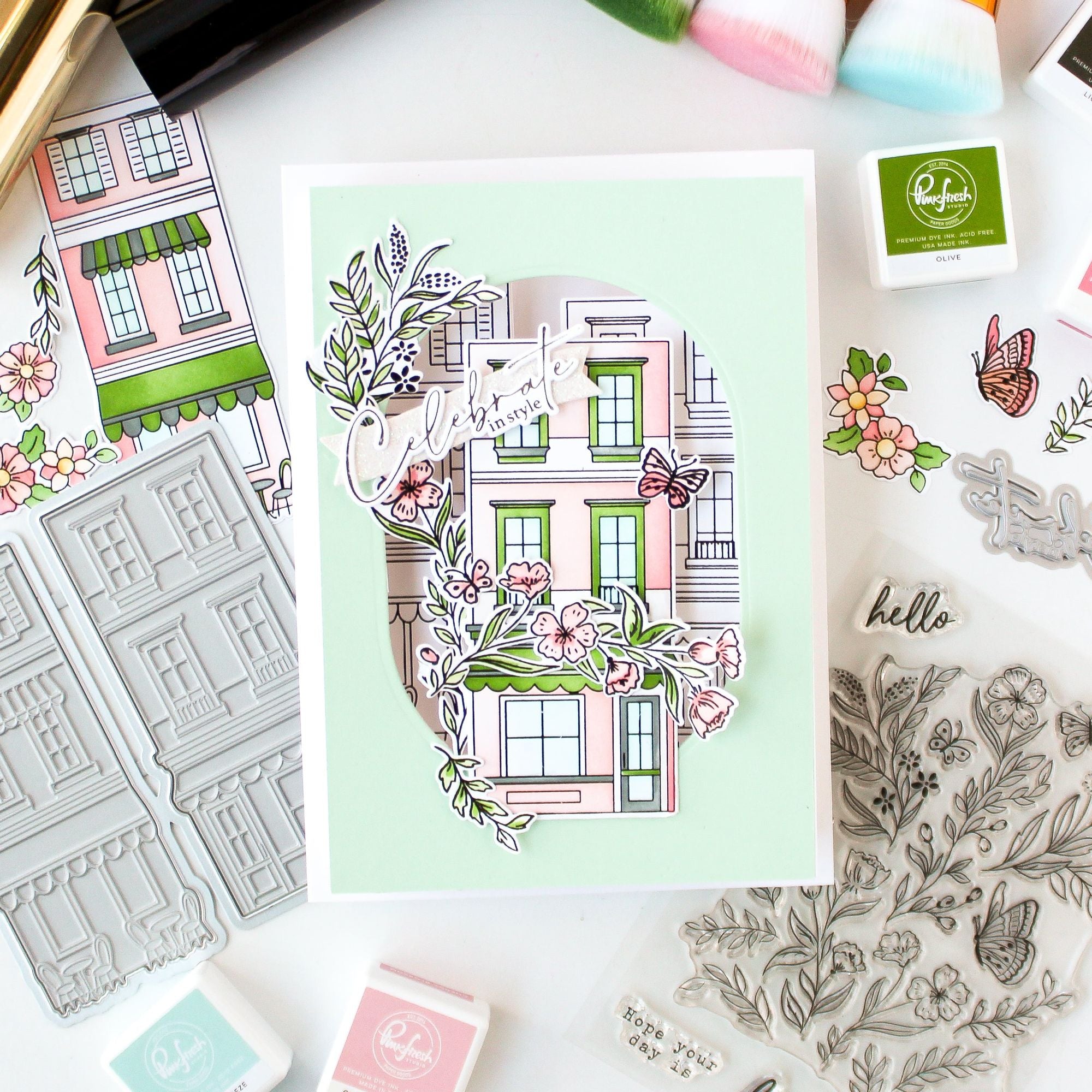 Pinkfresh Studio Darling District Press Plates 316026 Celebrate In Style Card