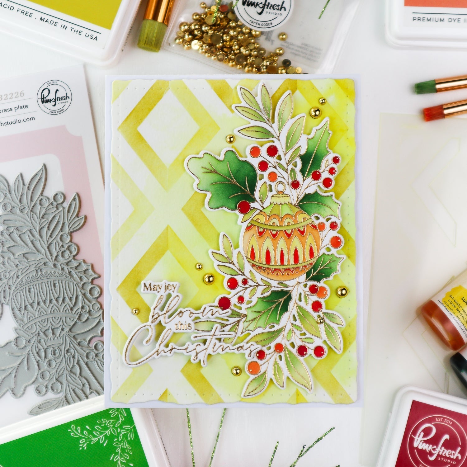 Pinkfresh Studio Diamond Framework Stencils 333526 May Joy Bloom This Christmas