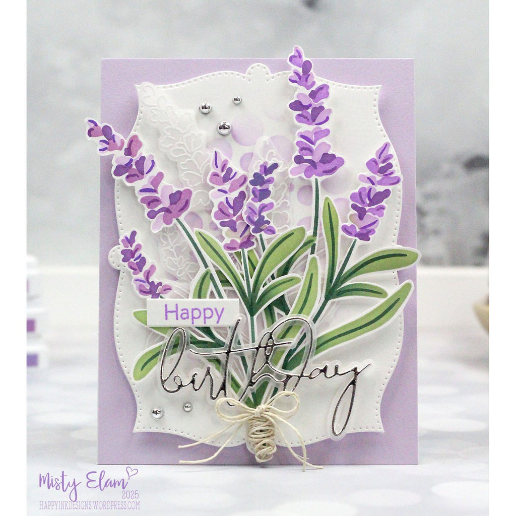 Pinkfresh Studio Dotted Fancy Frames Dies pf156es Floral Happy Birthday Card | color-code:ALT04