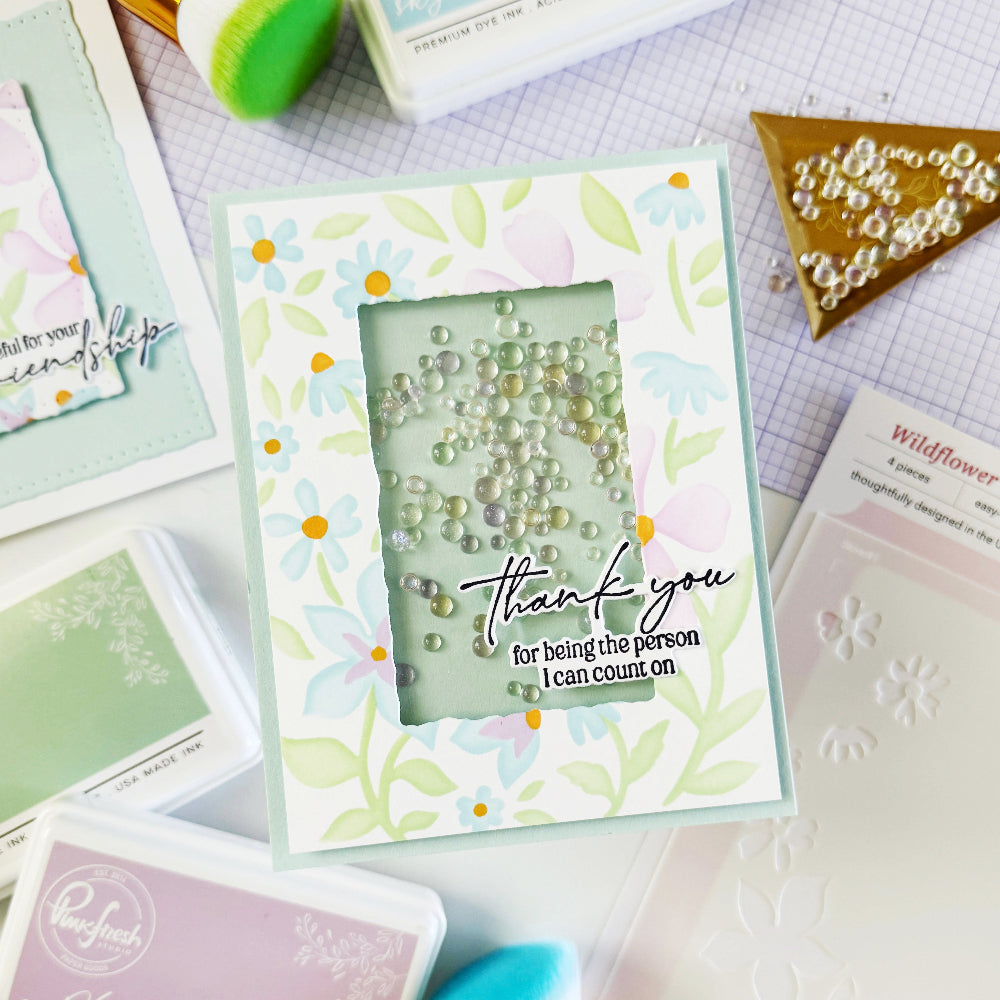 Pinkfresh Studio Dotted Nested Deckled Rectangles Dies pf186es Thank you for being the person I can count on floral shaker card