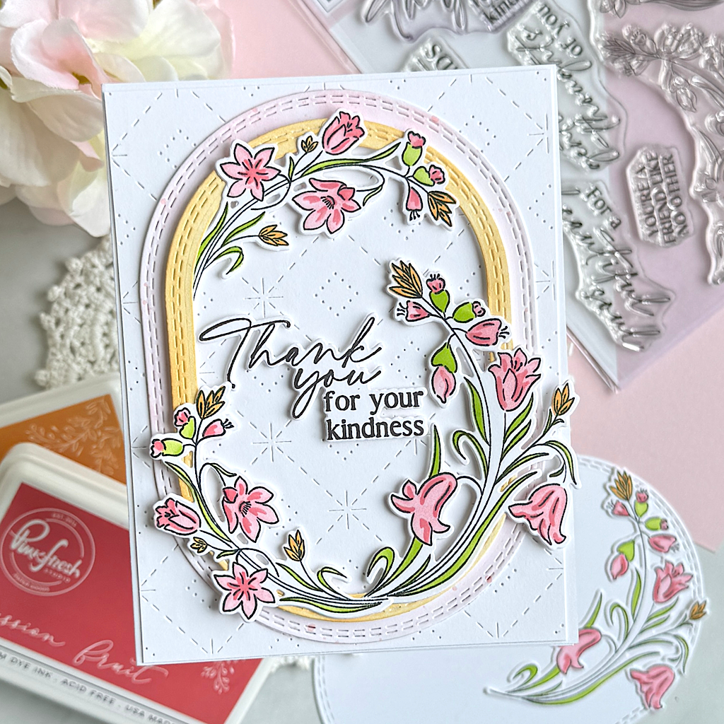 Pinkfresh Studio Double Stitched Elongated Oval Dies pf183es Kindness Card