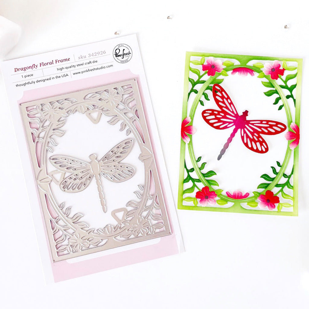 Pinkfresh Studio Dragonfly Floral Frame Coverplate Die 342926