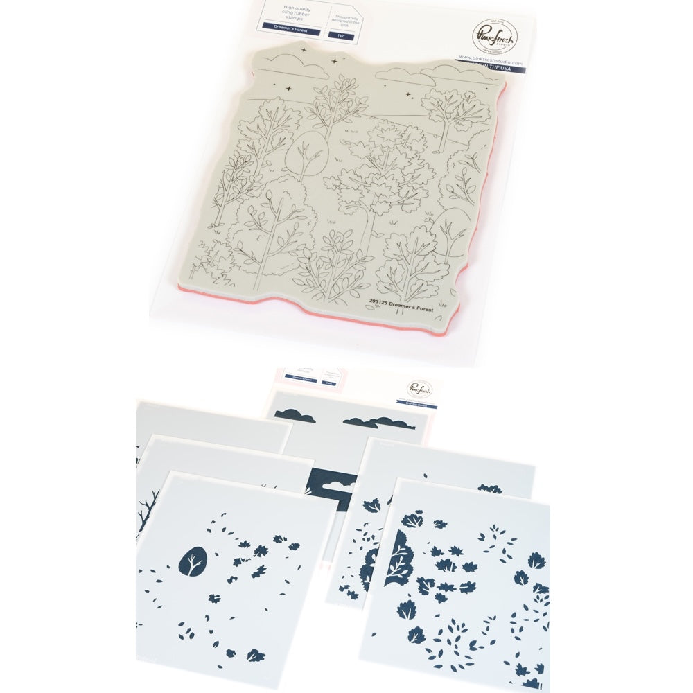 Pinkfresh Studio Dreamer's Forest Cling Stamp And Stencils Bundle