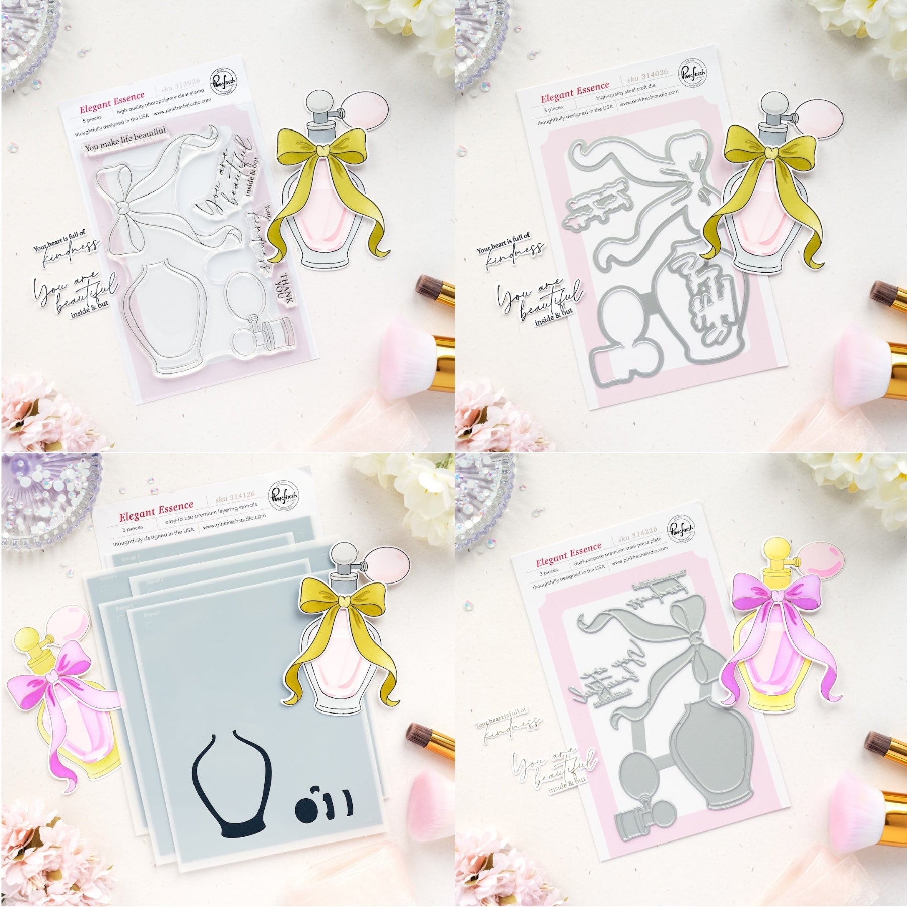 Pinkfresh Studio Elegant Essence Clear Stamps Dies Stencils And Press Plates Bundle
