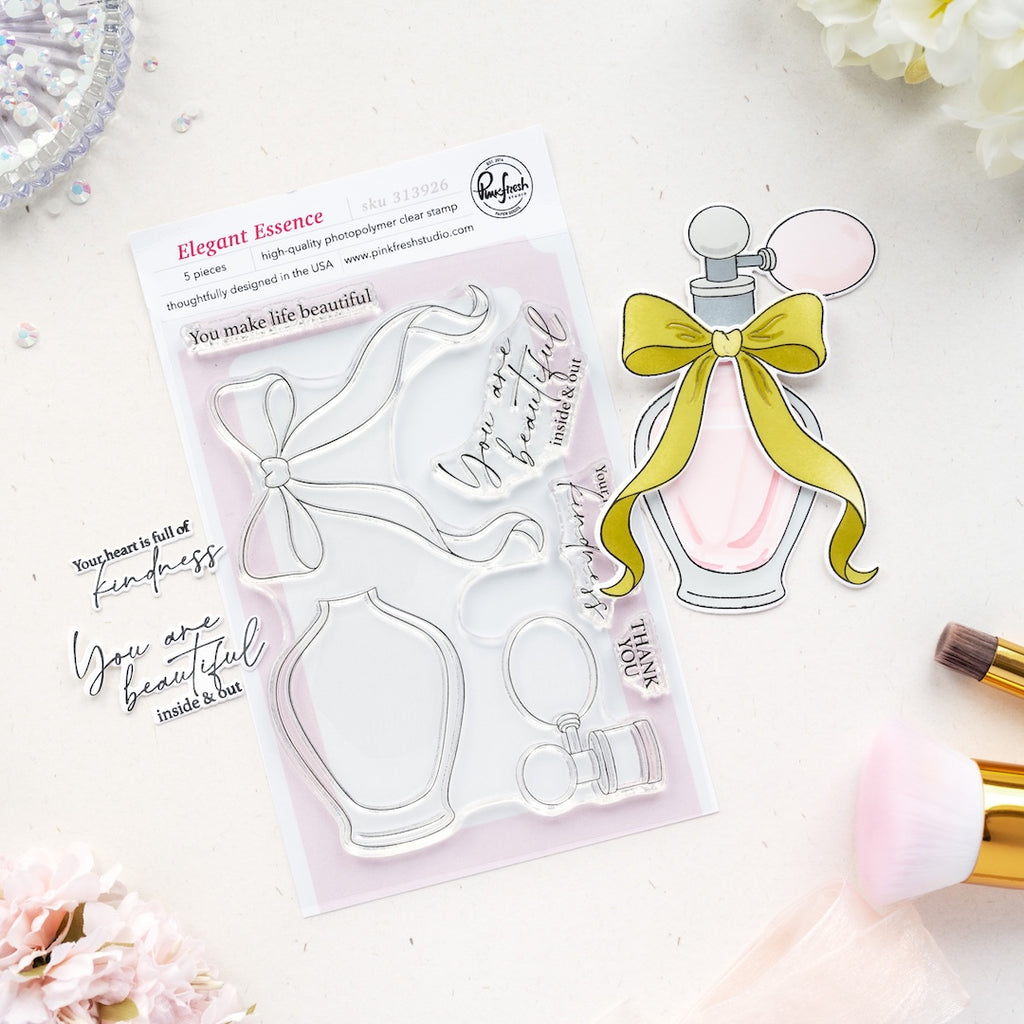 Pinkfresh Studio Elegant Essence Clear Stamps Dies Stencils And Press Plates Bundle 313926 Clear Stamps