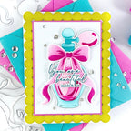 Pinkfresh Studio Elegant Essence Clear Stamps Dies Stencils And Press Plates Bundle Arsenia Card with Perfume