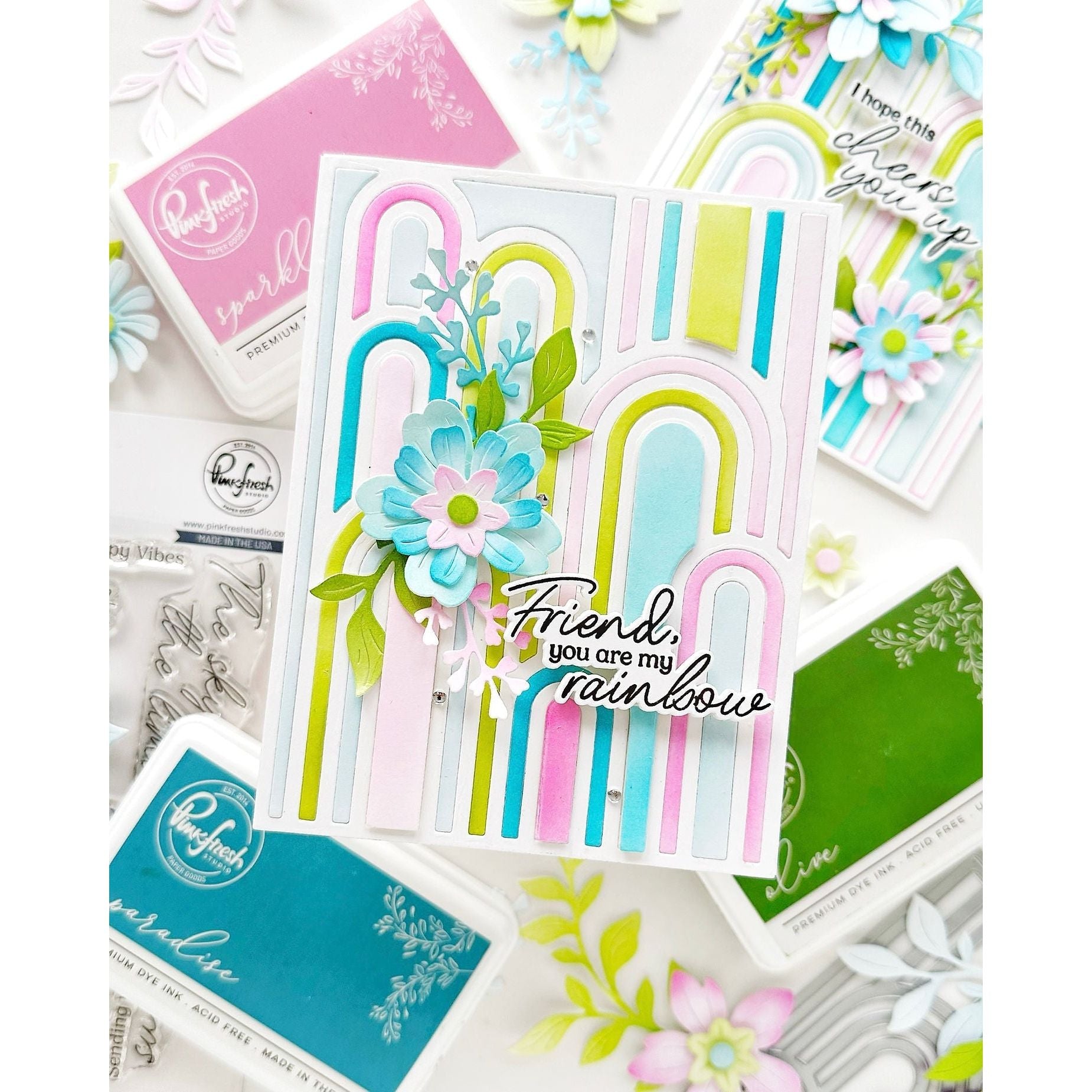 Pinkfresh Studio Elevated Rainbows Coverplate Die 269225 Bright Friendship Card | color-code:ALT03