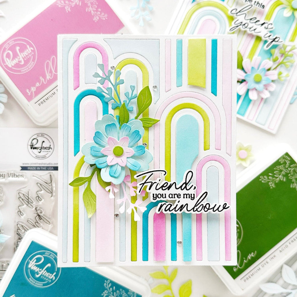 Pinkfresh Studio Elevated Rainbows Coverplate Die And Stencil Bundle Bright Friendship Card | color-code:ALT03