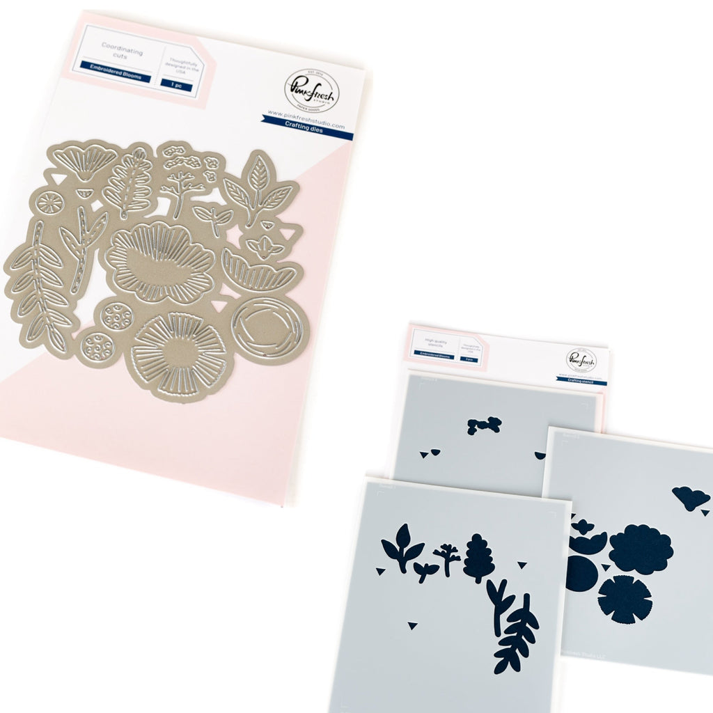 Pinkfresh Studio Embroidered Blooms Die And Stencil Bundle