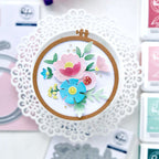 Pinkfresh Studio Embroidered Blooms Stencils 266525 Spring Doily Card