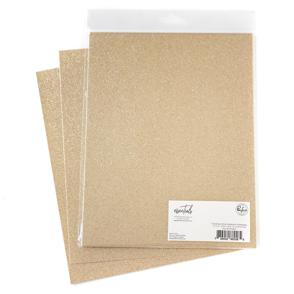 Pinkfresh Studio Essentials 8.5 x 11 Glitter Cardstock Champagne 6 Sheets pf140es