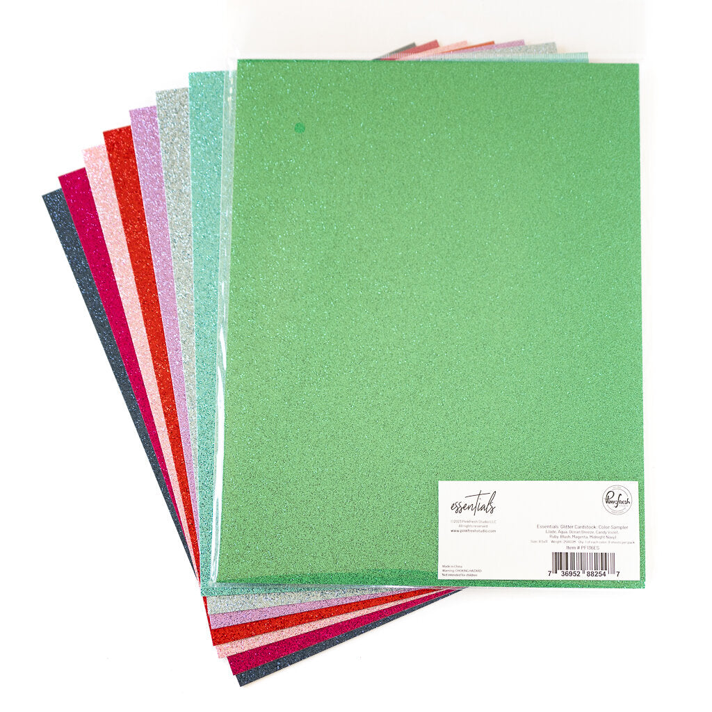 Pinkfresh Studio Essentials 8.5 x 11 Glitter Cardstock Color Sampler 8 Sheets pf136es