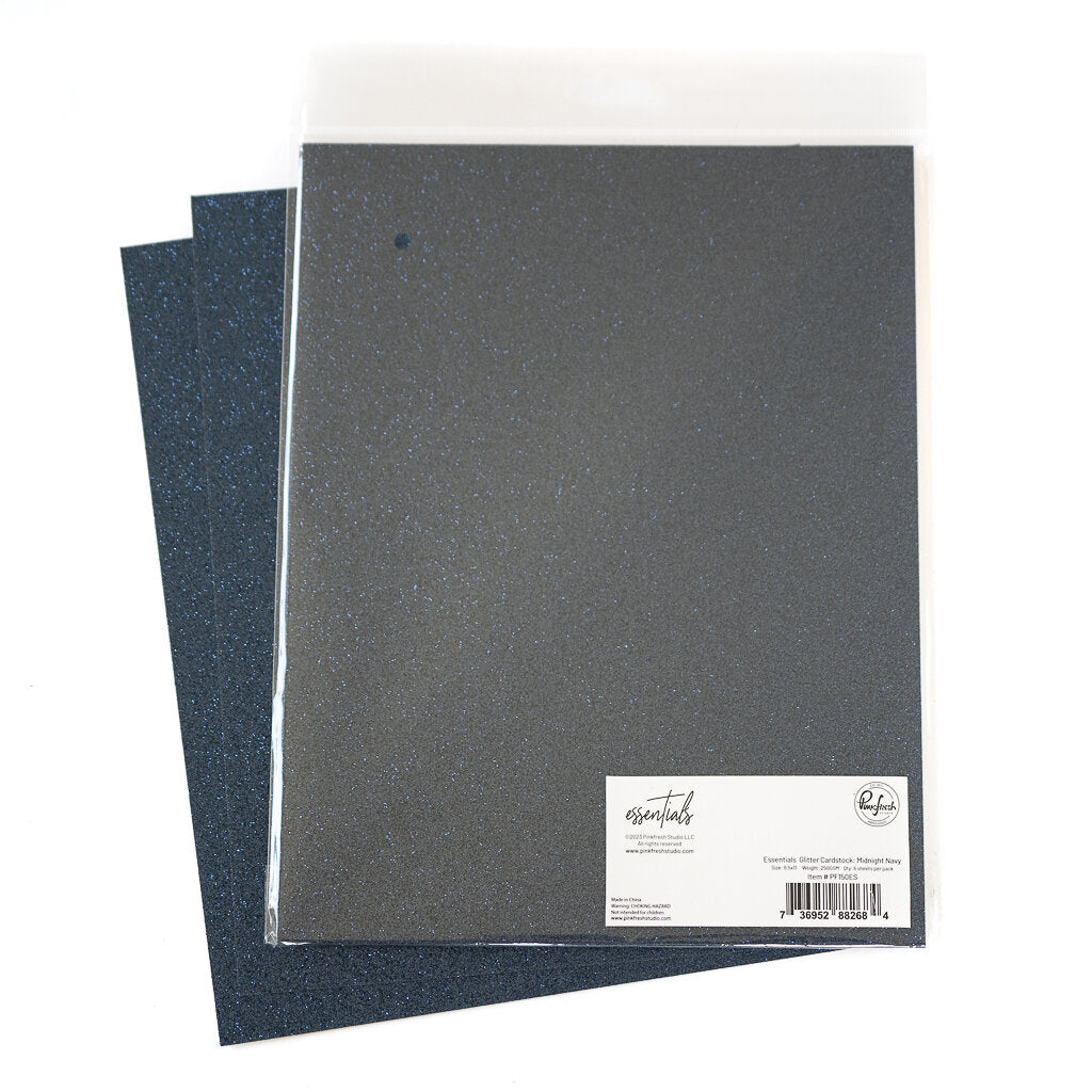 Pinkfresh Studio Essentials 8.5 x 11 Glitter Cardstock Midnight Navy 6 Sheets pf150es