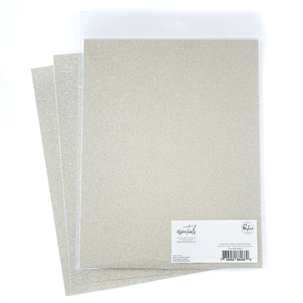 Pinkfresh Studio Essentials 8.5 x 11 Glitter Cardstock Silver 6 Sheets pf148es