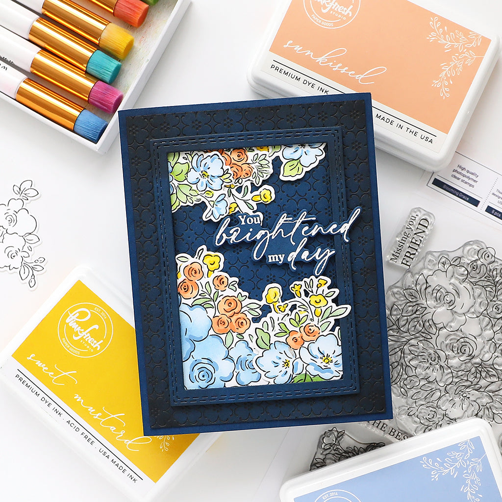 Pinkfresh Studio Essentials Double Stitched Rectangles Dies pf178es You Brightened My Day Card