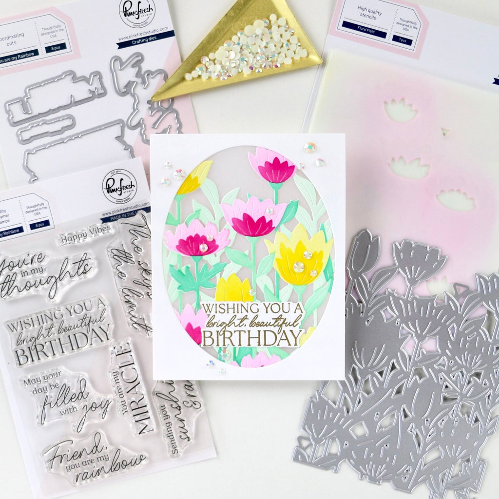 Pinkfresh Studio Essentials Nested Ovals Double Stitch Dies pf176es Bright Birthday Card | color-code:ALT03